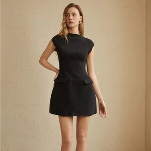 Cap sleeve skater black mini dress